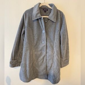 NWT Women's Gray Plus Size Button Up Fleece Jacket 22/24 1X